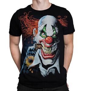 Liquid Blue scary killer clown Joker with cigar  Black T-Shirt size medium